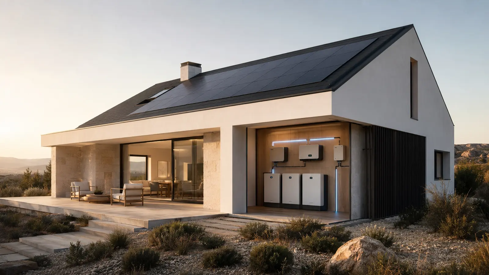 Vivienda con energía solar y baterías